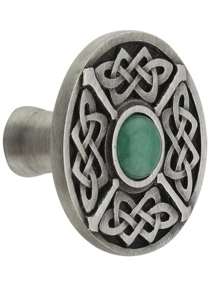 Celtic Jewel Knob Inset with Green Aventurine in Antique Pewter.